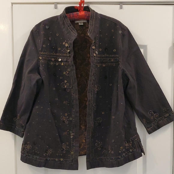 Coldwater Creek Jackets & Blazers - Coldwater Creek Dark Gray Embellished Utility Jacket